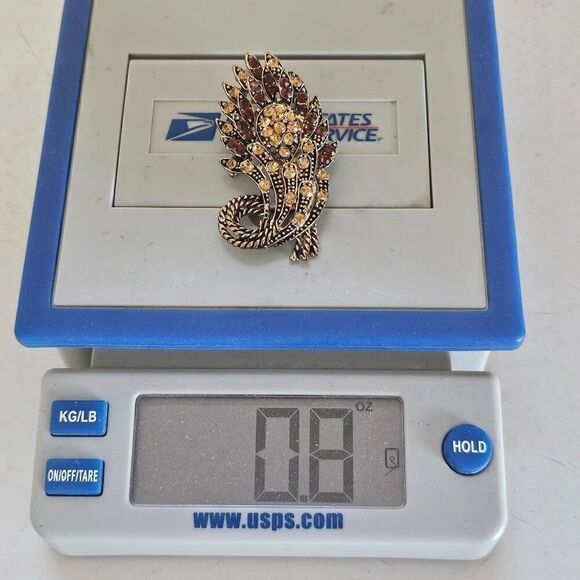 Vintage Yellow Brown Crystal Rhinestone Floral Big Brooch Pin Pendant Gold Tone‎ - Picture 10 of 13